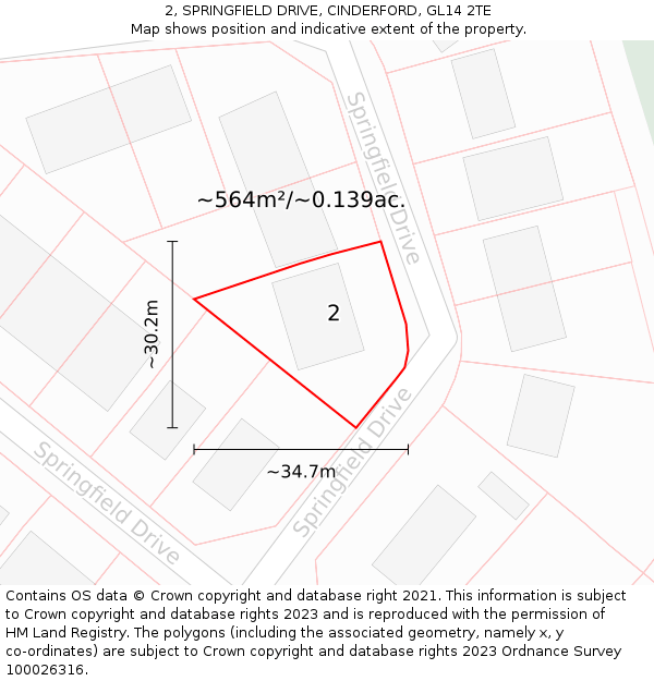 2, SPRINGFIELD DRIVE, CINDERFORD, GL14 2TE: Plot and title map