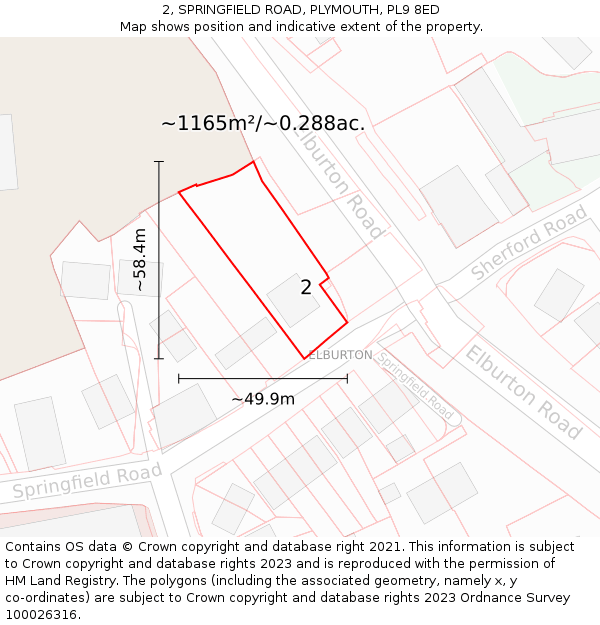 2, SPRINGFIELD ROAD, PLYMOUTH, PL9 8ED: Plot and title map