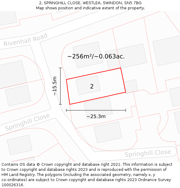 2, SPRINGHILL CLOSE, WESTLEA, SWINDON, SN5 7BG: Plot and title map