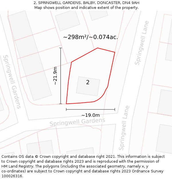 2, SPRINGWELL GARDENS, BALBY, DONCASTER, DN4 9AH: Plot and title map