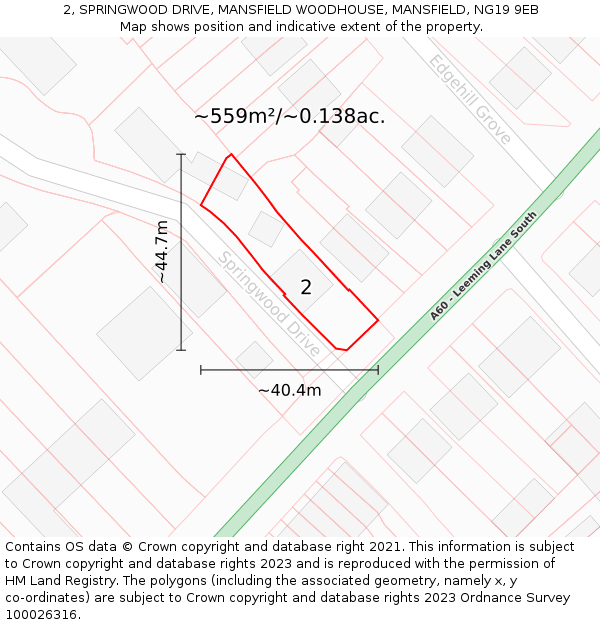 2, SPRINGWOOD DRIVE, MANSFIELD WOODHOUSE, MANSFIELD, NG19 9EB: Plot and title map