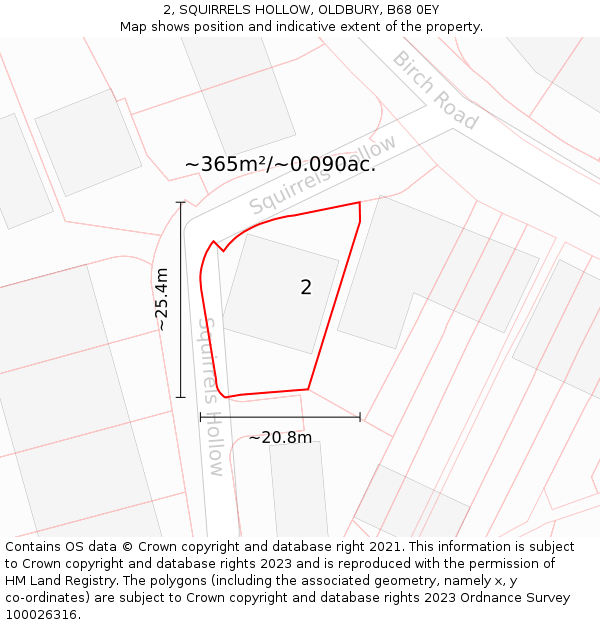 2, SQUIRRELS HOLLOW, OLDBURY, B68 0EY: Plot and title map