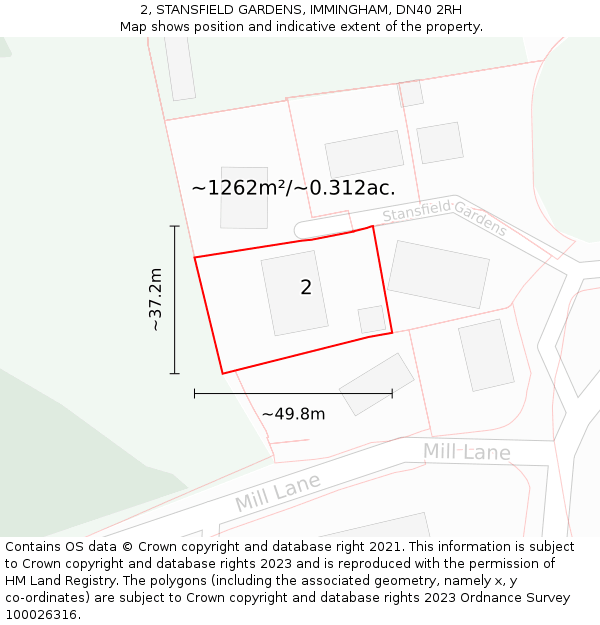 2, STANSFIELD GARDENS, IMMINGHAM, DN40 2RH: Plot and title map