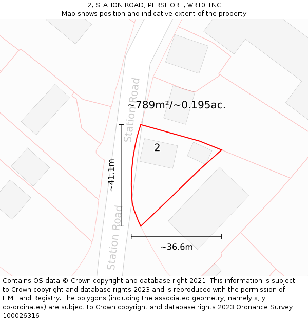 2, STATION ROAD, PERSHORE, WR10 1NG: Plot and title map