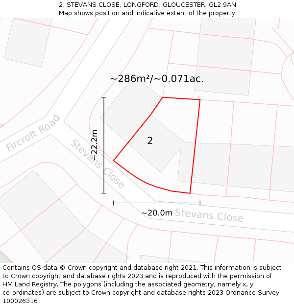 2, STEVANS CLOSE, LONGFORD, GLOUCESTER, GL2 9AN: Plot and title map