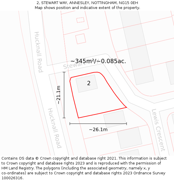 2, STEWART WAY, ANNESLEY, NOTTINGHAM, NG15 0EH: Plot and title map