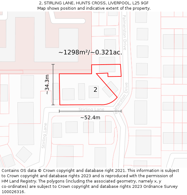 2, STIRLING LANE, HUNTS CROSS, LIVERPOOL, L25 9GF: Plot and title map