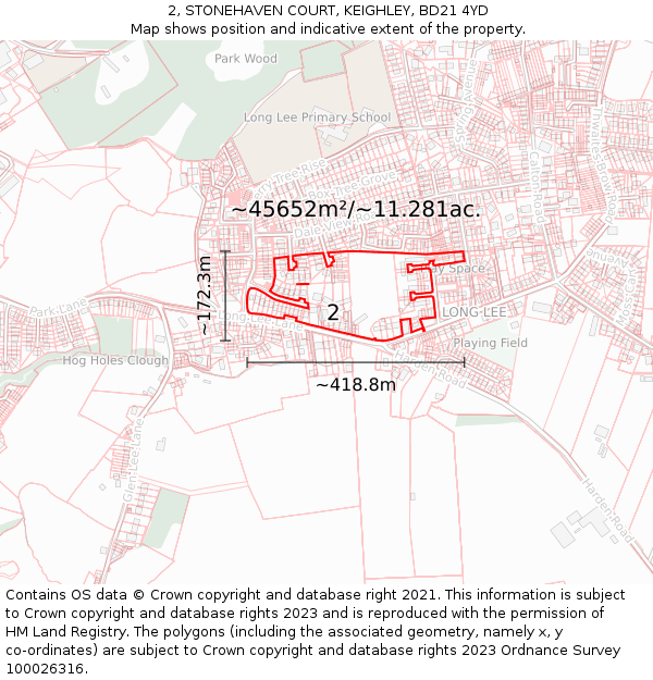 2, STONEHAVEN COURT, KEIGHLEY, BD21 4YD: Plot and title map