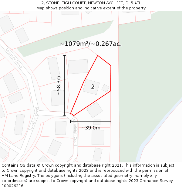 2, STONELEIGH COURT, NEWTON AYCLIFFE, DL5 4TL: Plot and title map