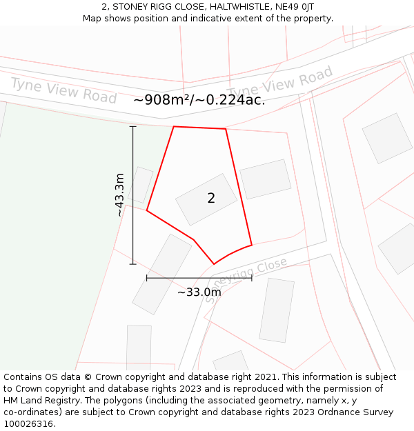 2, STONEY RIGG CLOSE, HALTWHISTLE, NE49 0JT: Plot and title map