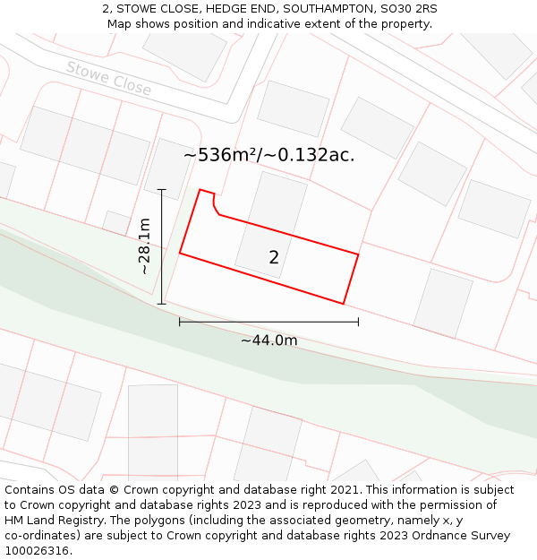 2, STOWE CLOSE, HEDGE END, SOUTHAMPTON, SO30 2RS: Plot and title map