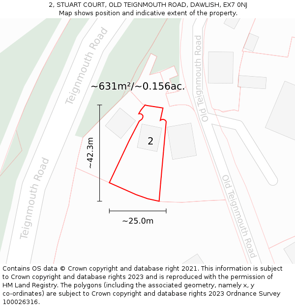 2, STUART COURT, OLD TEIGNMOUTH ROAD, DAWLISH, EX7 0NJ: Plot and title map