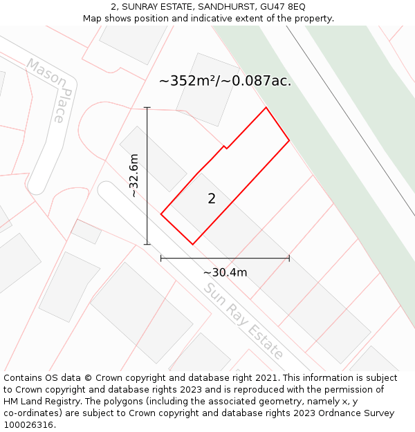 2, SUNRAY ESTATE, SANDHURST, GU47 8EQ: Plot and title map