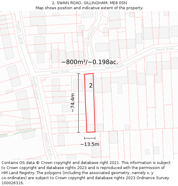 2, SWAIN ROAD, GILLINGHAM, ME8 0SN: Plot and title map