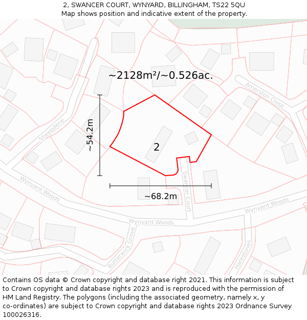 2, SWANCER COURT, WYNYARD, BILLINGHAM, TS22 5QU: Plot and title map