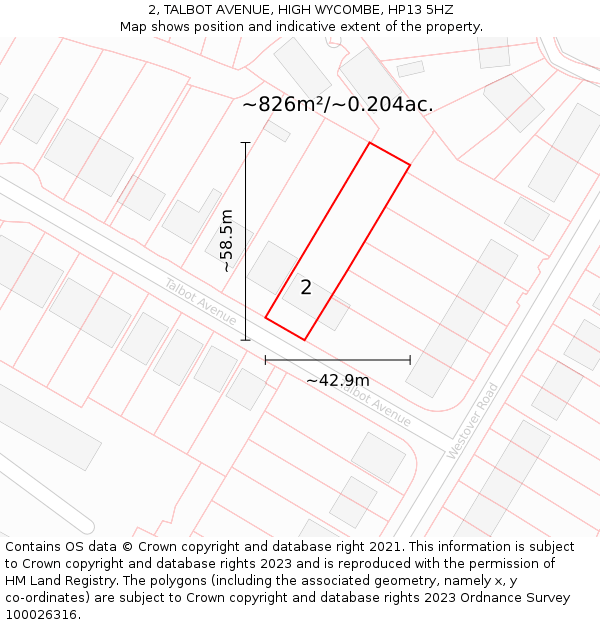 2, TALBOT AVENUE, HIGH WYCOMBE, HP13 5HZ: Plot and title map