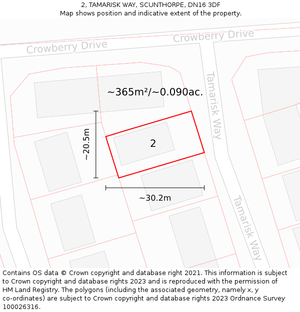 2, TAMARISK WAY, SCUNTHORPE, DN16 3DF: Plot and title map