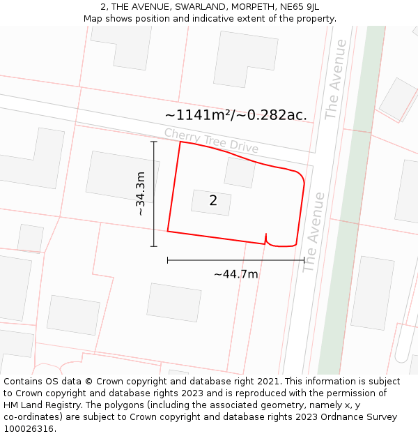 2, THE AVENUE, SWARLAND, MORPETH, NE65 9JL: Plot and title map