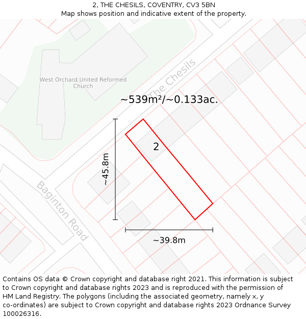 2, THE CHESILS, COVENTRY, CV3 5BN: Plot and title map