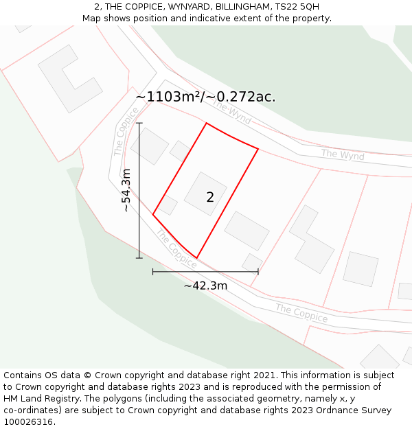 2, THE COPPICE, WYNYARD, BILLINGHAM, TS22 5QH: Plot and title map