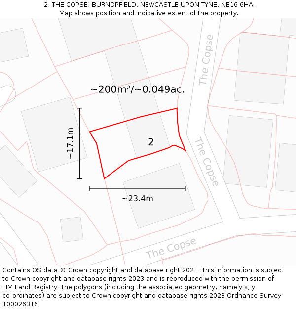 2, THE COPSE, BURNOPFIELD, NEWCASTLE UPON TYNE, NE16 6HA: Plot and title map