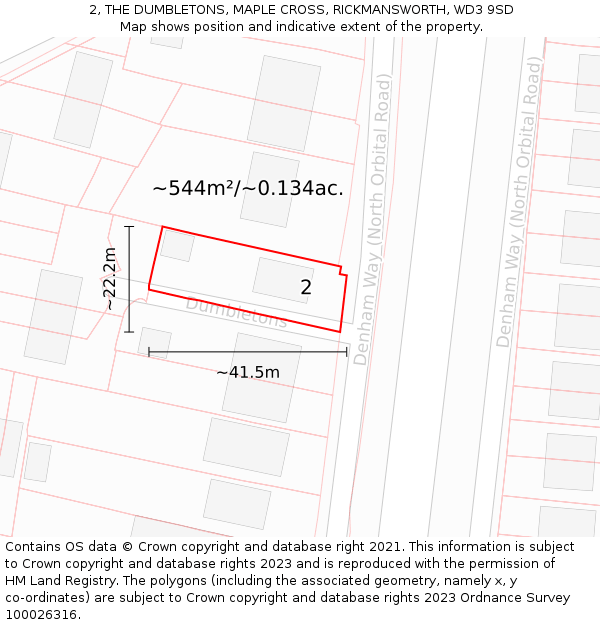 2, THE DUMBLETONS, MAPLE CROSS, RICKMANSWORTH, WD3 9SD: Plot and title map