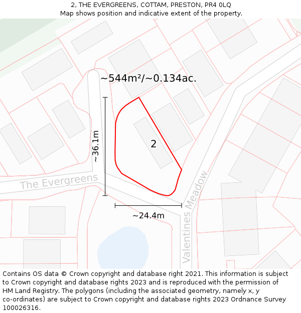 2, THE EVERGREENS, COTTAM, PRESTON, PR4 0LQ: Plot and title map