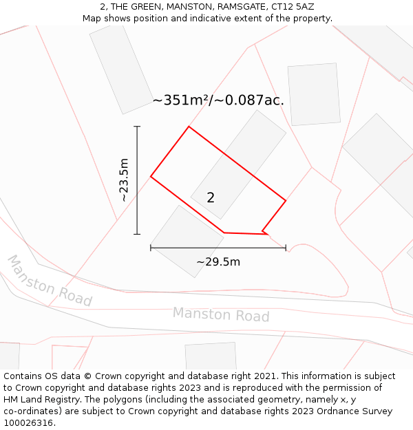 2, THE GREEN, MANSTON, RAMSGATE, CT12 5AZ: Plot and title map