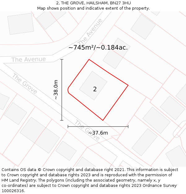 2, THE GROVE, HAILSHAM, BN27 3HU: Plot and title map