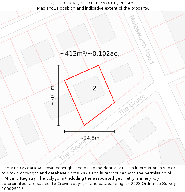 2, THE GROVE, STOKE, PLYMOUTH, PL3 4AL: Plot and title map