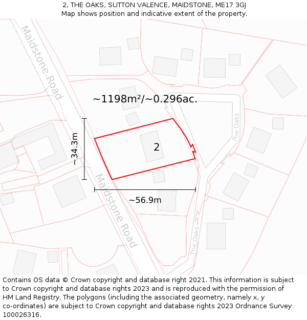 2, THE OAKS, SUTTON VALENCE, MAIDSTONE, ME17 3GJ: Plot and title map