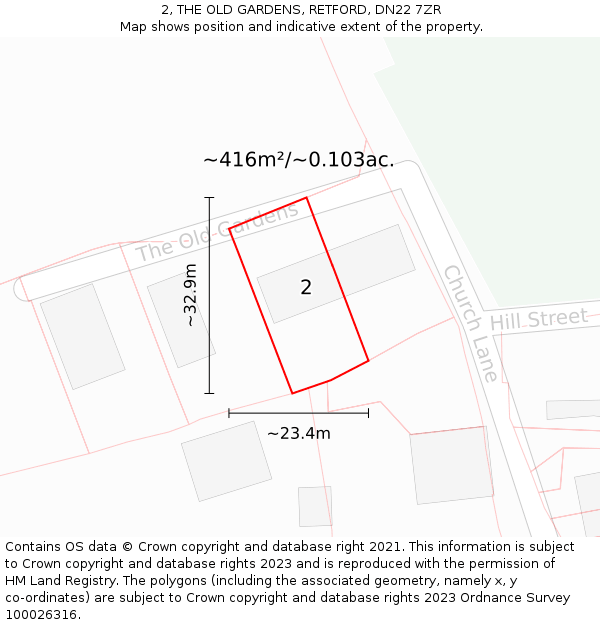 2, THE OLD GARDENS, RETFORD, DN22 7ZR: Plot and title map