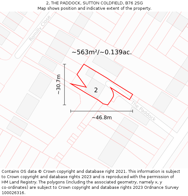 2, THE PADDOCK, SUTTON COLDFIELD, B76 2SG: Plot and title map