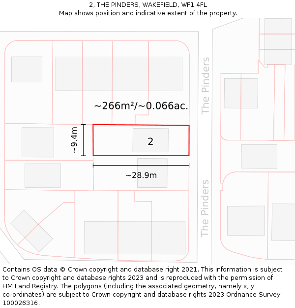 2, THE PINDERS, WAKEFIELD, WF1 4FL: Plot and title map