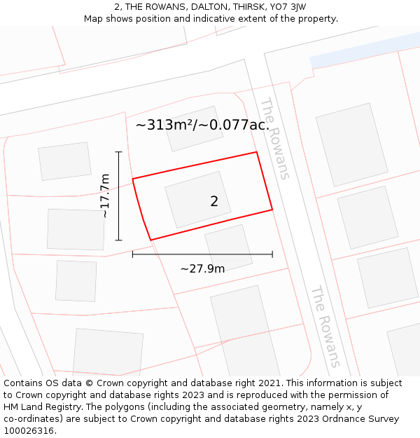 2, THE ROWANS, DALTON, THIRSK, YO7 3JW: Plot and title map