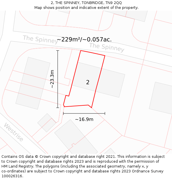 2, THE SPINNEY, TONBRIDGE, TN9 2QQ: Plot and title map