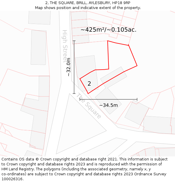 2, THE SQUARE, BRILL, AYLESBURY, HP18 9RP: Plot and title map