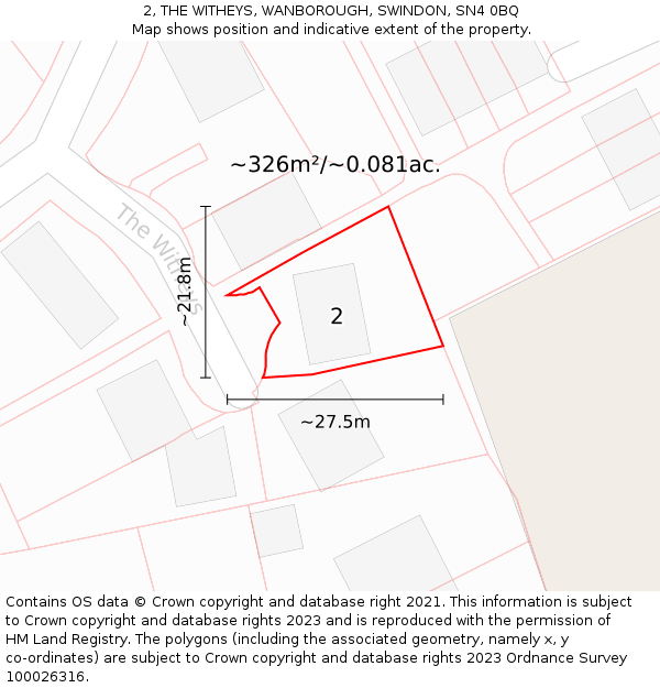 2, THE WITHEYS, WANBOROUGH, SWINDON, SN4 0BQ: Plot and title map