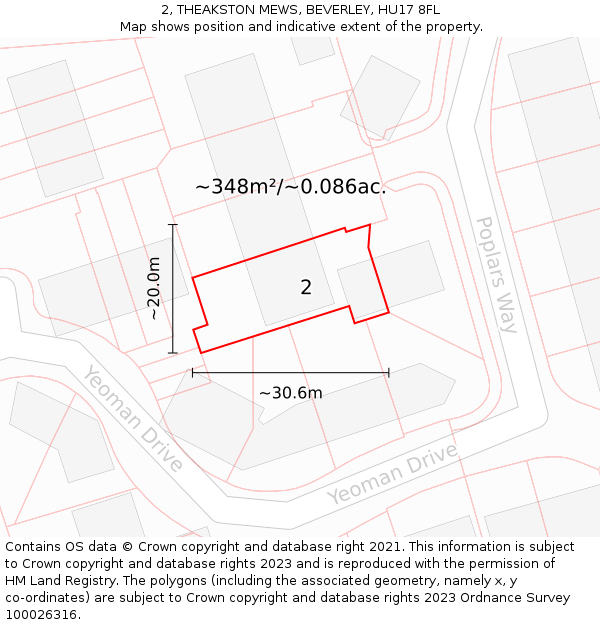 2, THEAKSTON MEWS, BEVERLEY, HU17 8FL: Plot and title map