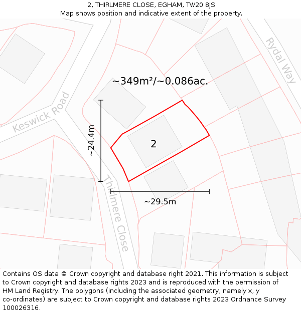 2, THIRLMERE CLOSE, EGHAM, TW20 8JS: Plot and title map