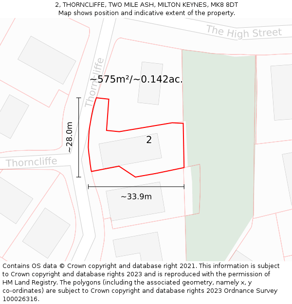 2, THORNCLIFFE, TWO MILE ASH, MILTON KEYNES, MK8 8DT: Plot and title map