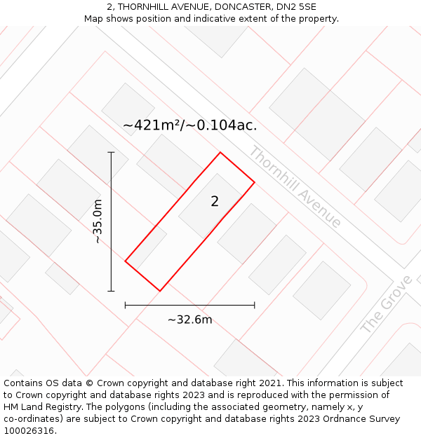 2, THORNHILL AVENUE, DONCASTER, DN2 5SE: Plot and title map