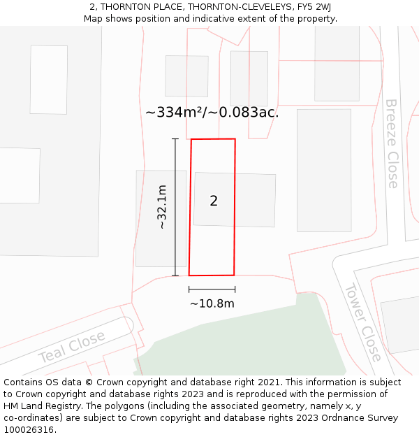 2, THORNTON PLACE, THORNTON-CLEVELEYS, FY5 2WJ: Plot and title map