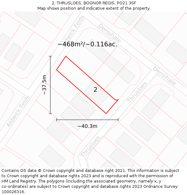 2, THRUSLOES, BOGNOR REGIS, PO21 3SF: Plot and title map