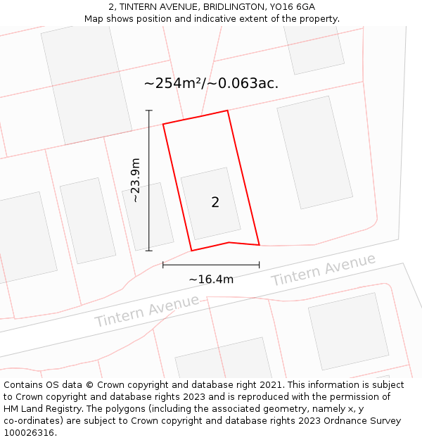 2, TINTERN AVENUE, BRIDLINGTON, YO16 6GA: Plot and title map