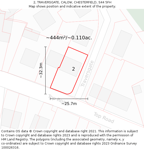 2, TRAVERSGATE, CALOW, CHESTERFIELD, S44 5FH: Plot and title map