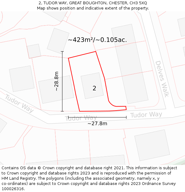 2, TUDOR WAY, GREAT BOUGHTON, CHESTER, CH3 5XQ: Plot and title map