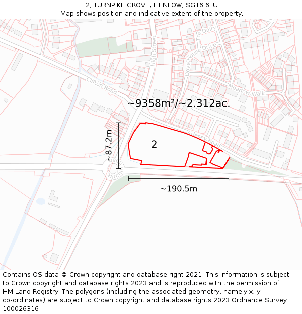 2, TURNPIKE GROVE, HENLOW, SG16 6LU: Plot and title map