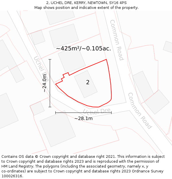 2, UCHEL DRE, KERRY, NEWTOWN, SY16 4PS: Plot and title map