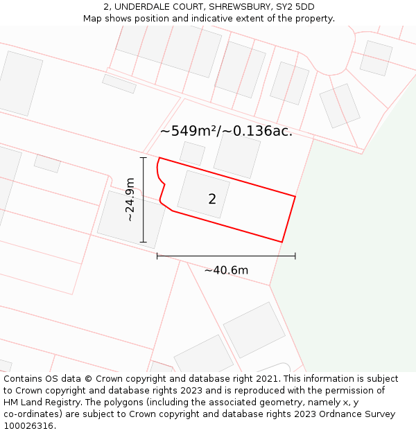 2, UNDERDALE COURT, SHREWSBURY, SY2 5DD: Plot and title map